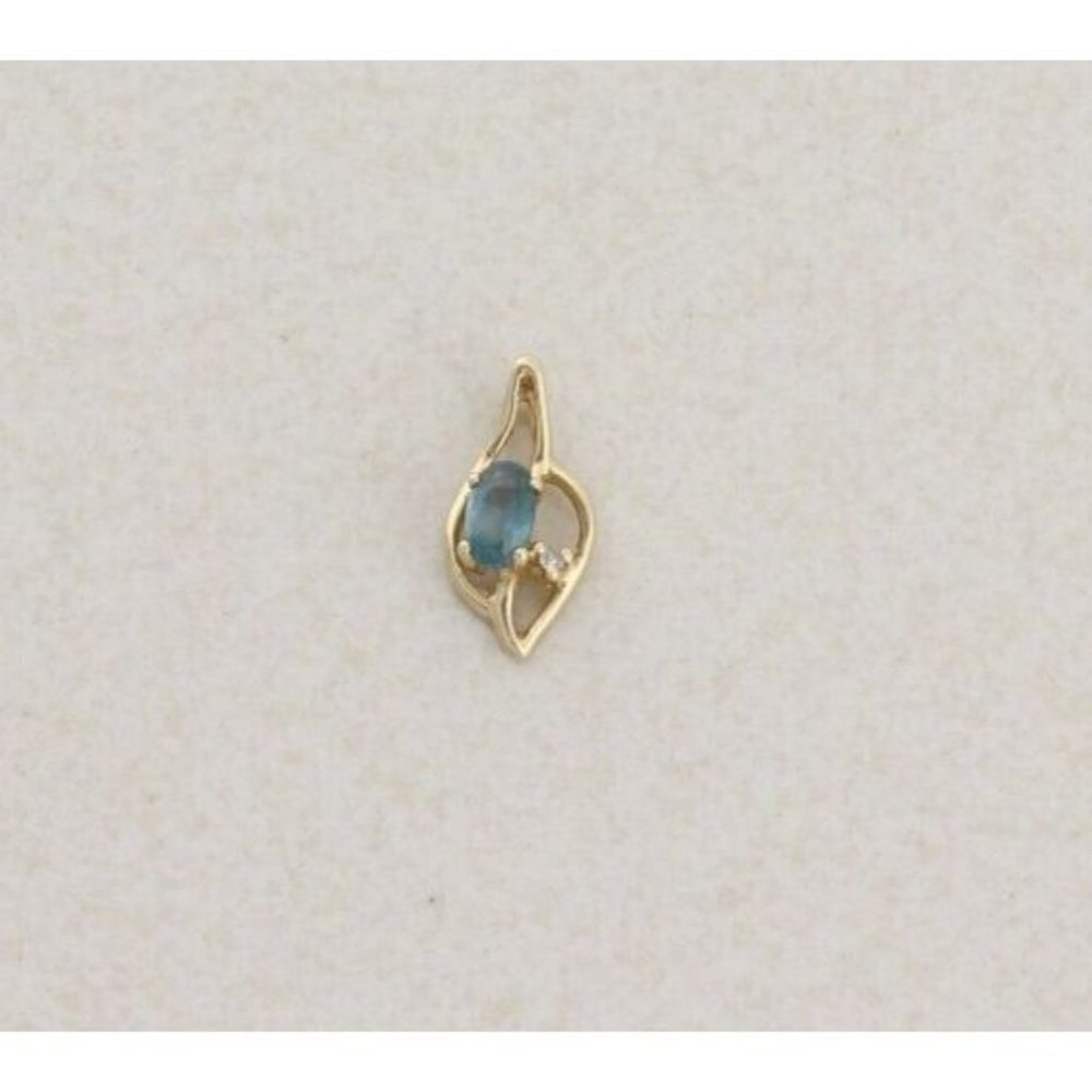 Pendant Only 14k Yellow Gold Natural Blue Topaz and Diamond Pendant - Picture 5 of 5